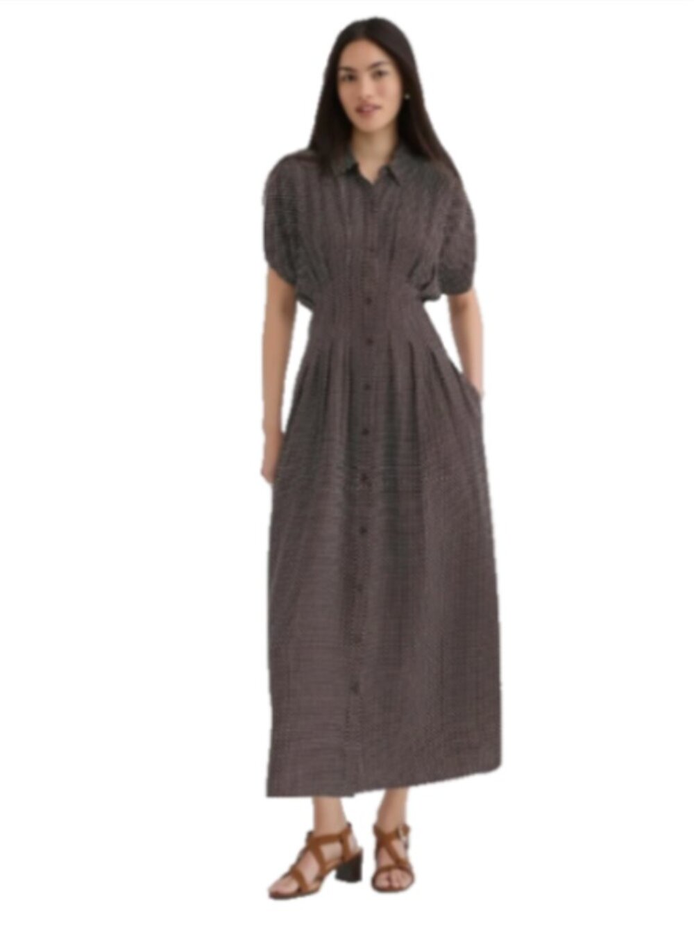 LOFT Brown Button-Front Midi Dress